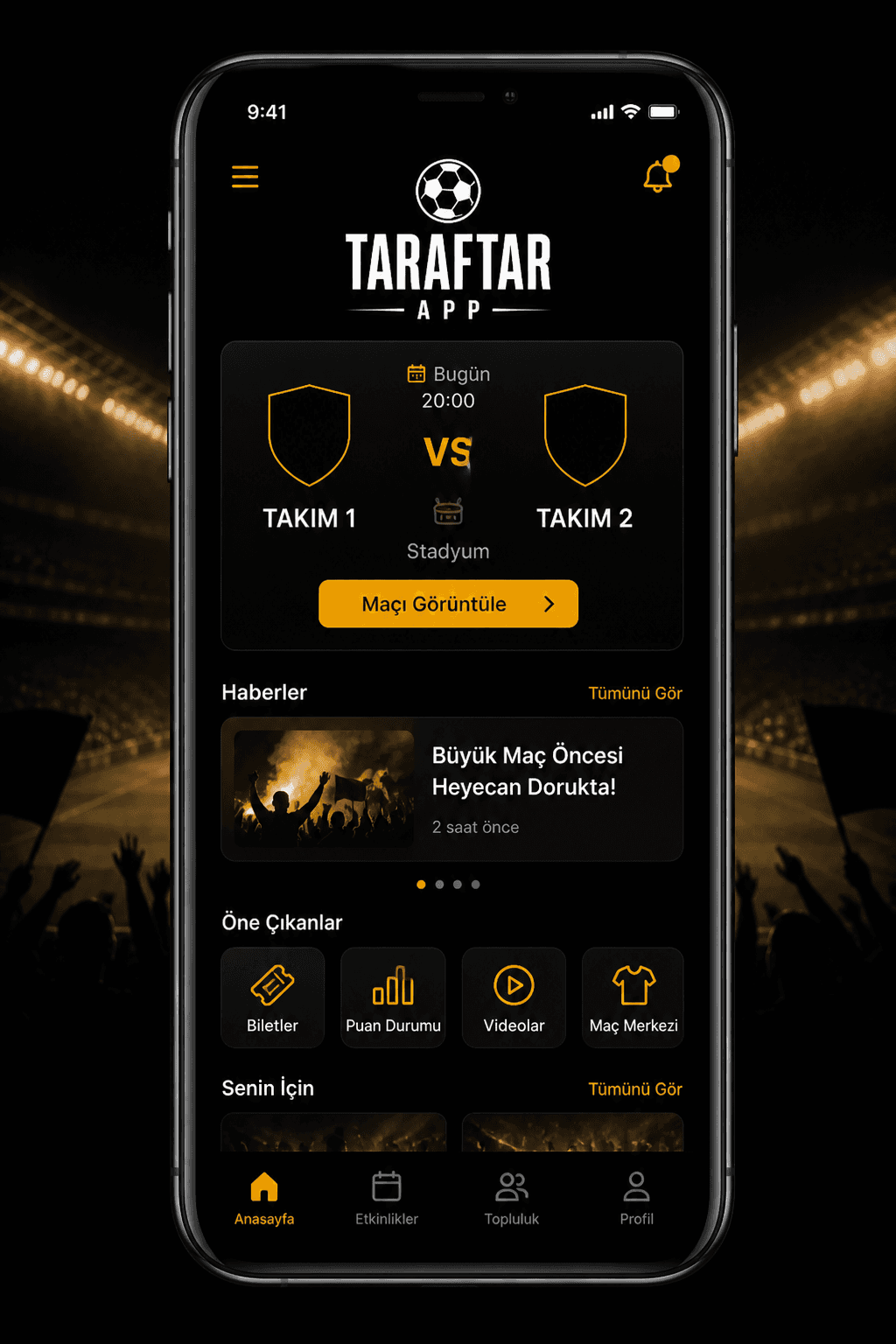 Taraftar App — Telefon home