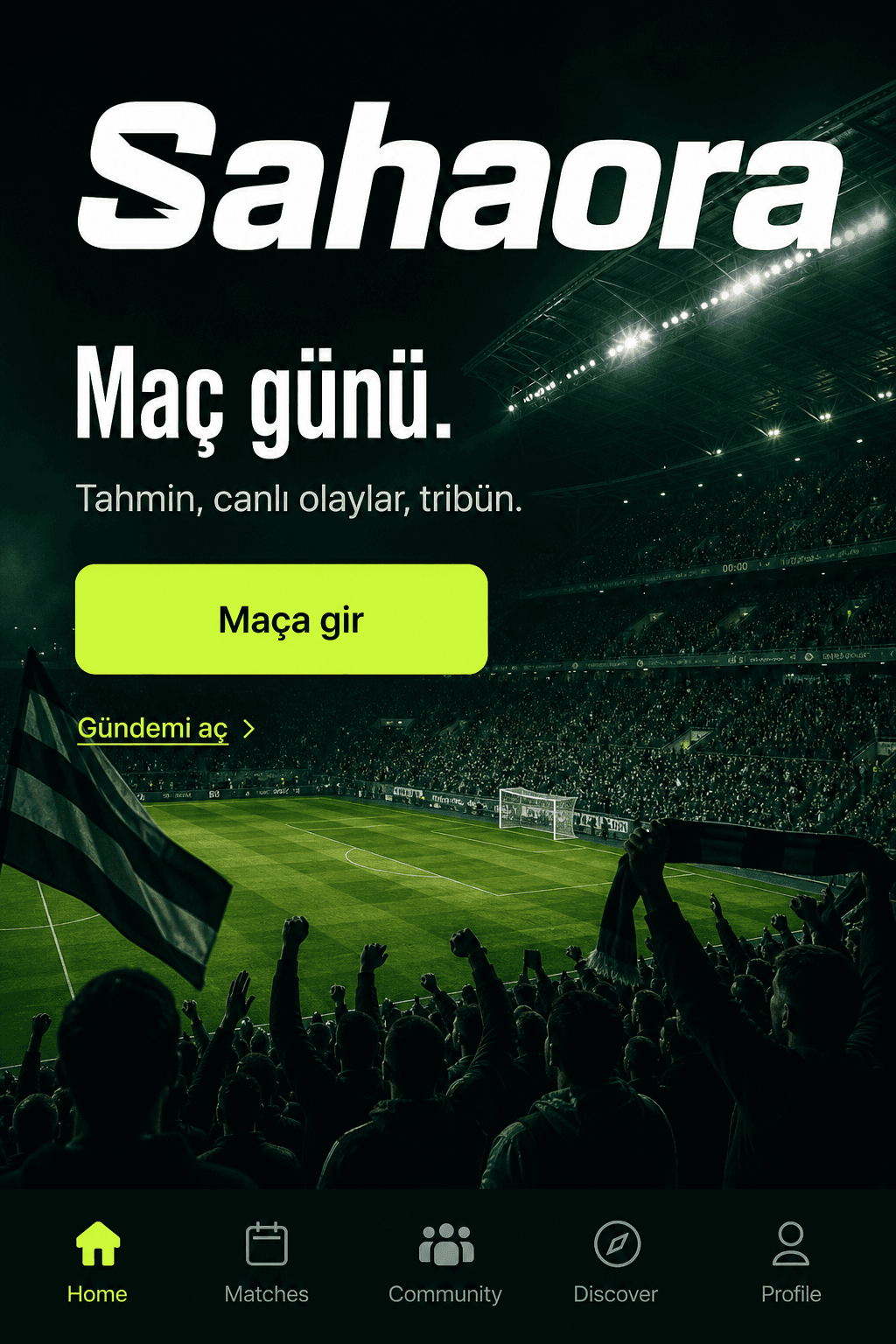 Sahaora ana ekran arayüzü