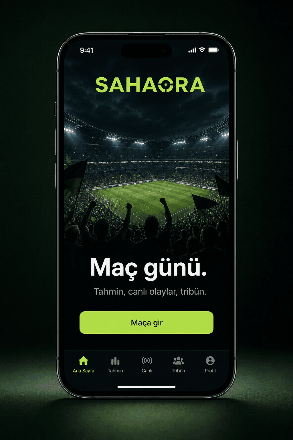 Sahaora mobil uygulaması iPhone mockup